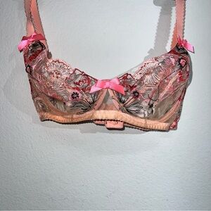 Agent Provocateur Pink Zuri Underwired Bra Size 36DD Italian Tulle Sheer Embroid